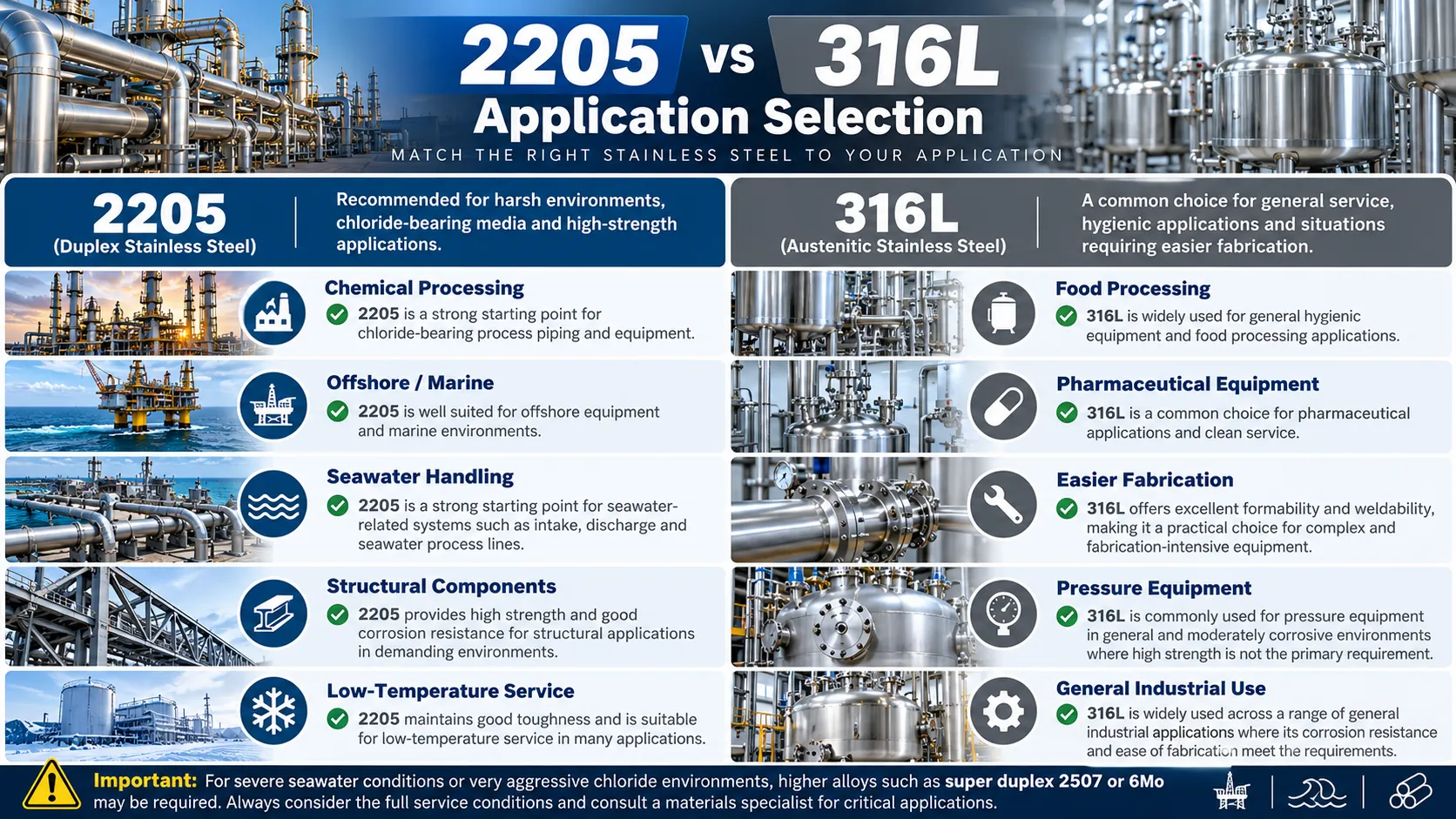 Duplex 2205 vs 316L application selection for industrial projects
