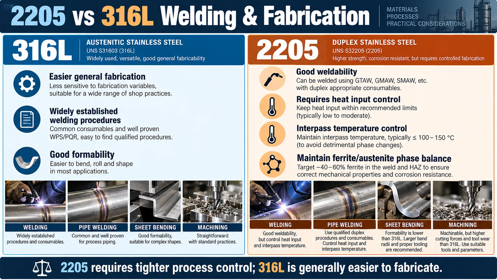Duplex 2205 vs 316L welding and fabrication comparison